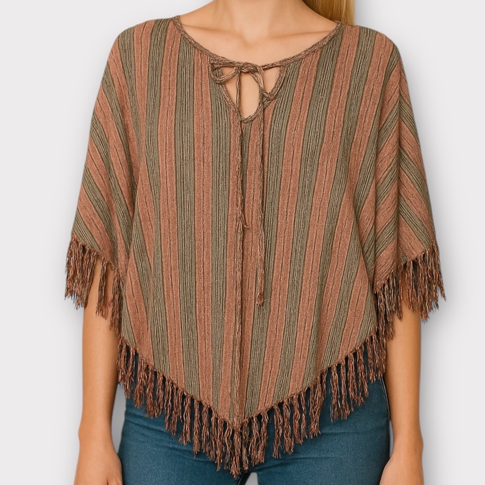 Billabong Striped Poncho With Fringe - Women’s S/M